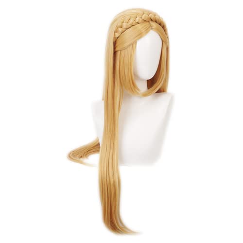 Anime cosplay perücke Anime Cosplay Kleidung Perücke 8 0cm Frauen Gold Long Braid Straight Haarperücke mit Perücke Mütze for Halloween Party Täglich Karneval Nachtleben Konzerte Hochzeiten