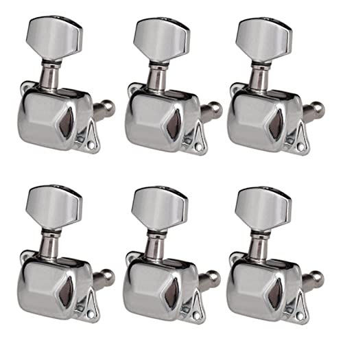 ALFAAL 6 Teile Gitarre String Tuning Pegs Halbgeschlossene Tuning Maschine Maschinenköpfe Tuner Für E-Gitarre Akustikgitarre (Color : Silver 6R)