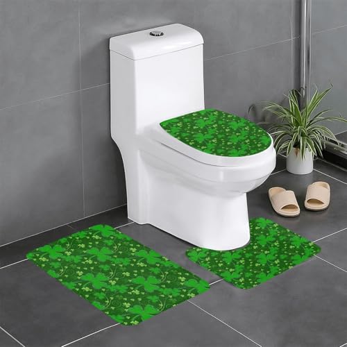 Wurton Hintergrund St. Patrick's Day Glitzerdruck Set mit 3 Polyester-Badezimmerteppichen – Stilvolles, funktionales Badezimmerteppich-Set, Zubehör