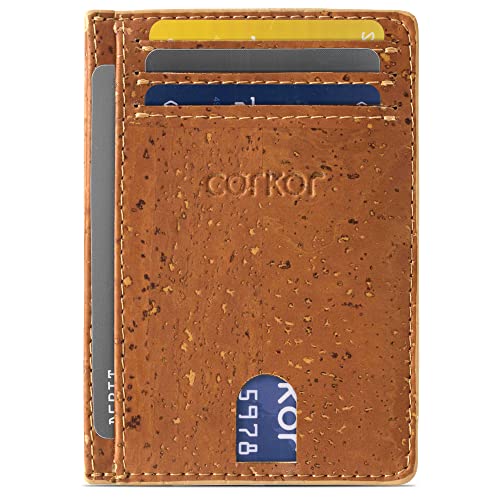 Corkor Geldbörse Herren Vegan Minimalistische Brieftasche Korkleder RFID Schutz Camel