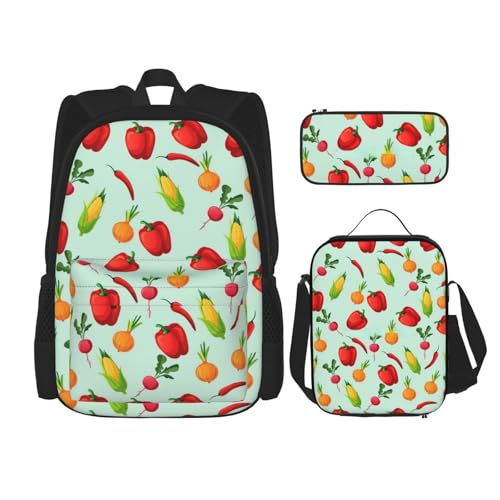 WURTON Schöne Schmetterlinge Druck Reise Lunchbox Federmäppchen Rucksack Set 3 Stück Verstellbare Träger Leicht, Schwarz, Einheitsgröße