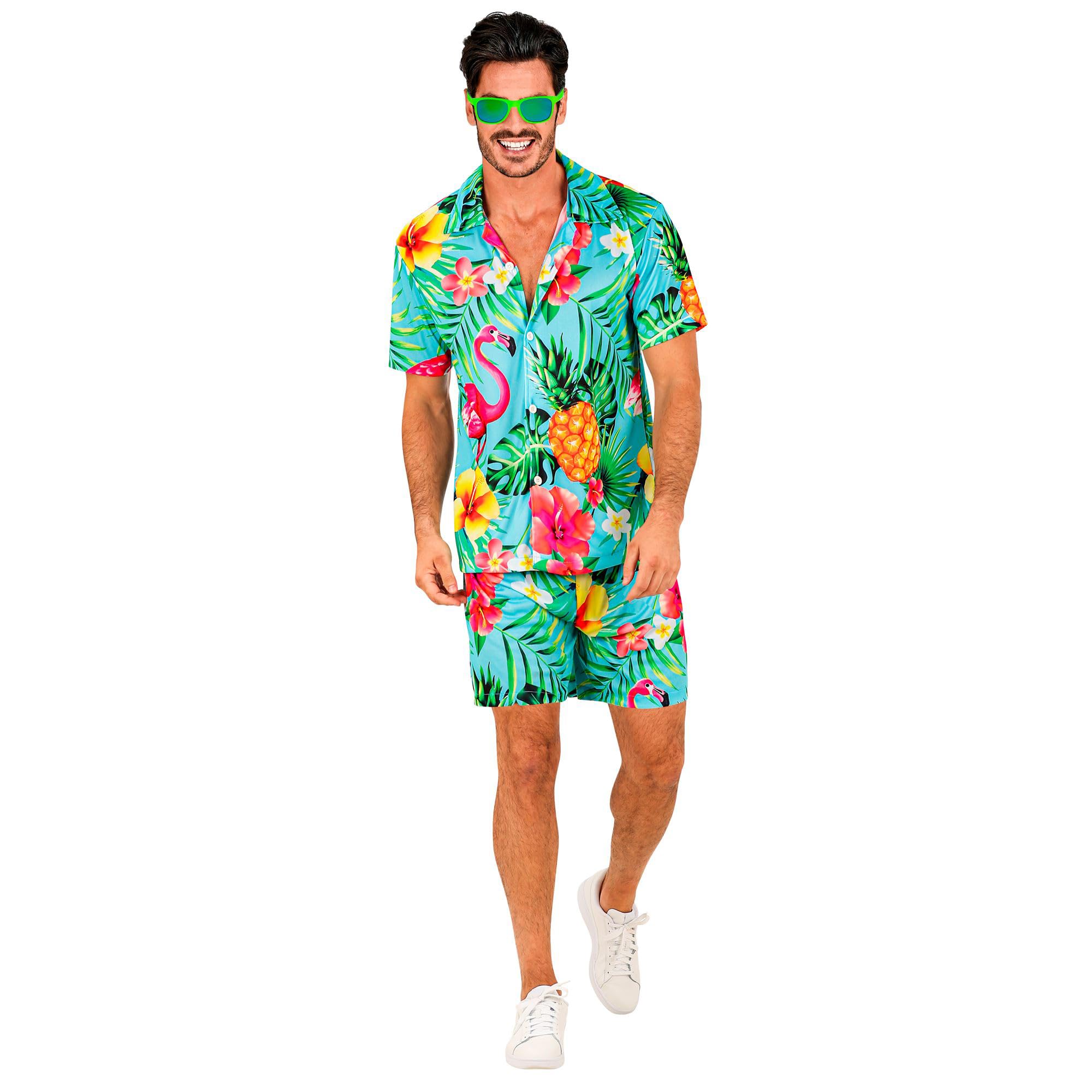 W WIDMANN MILANO Party Fashion - Hawaii Outfit, kurzarm Hemd und Shorts, Blumen, Aloha, Strand Party, Verkleidung