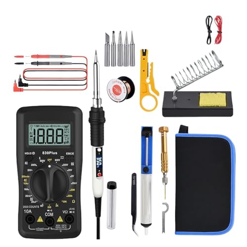 WLLKIY Lötkolben-Set Mit Digitalmultimeter 6000 Zählungen AC/DC-Spannungsmesser Blitzlicht Lötkolben 80W Schweißwerkzeug Sicher Und Stabil(White)