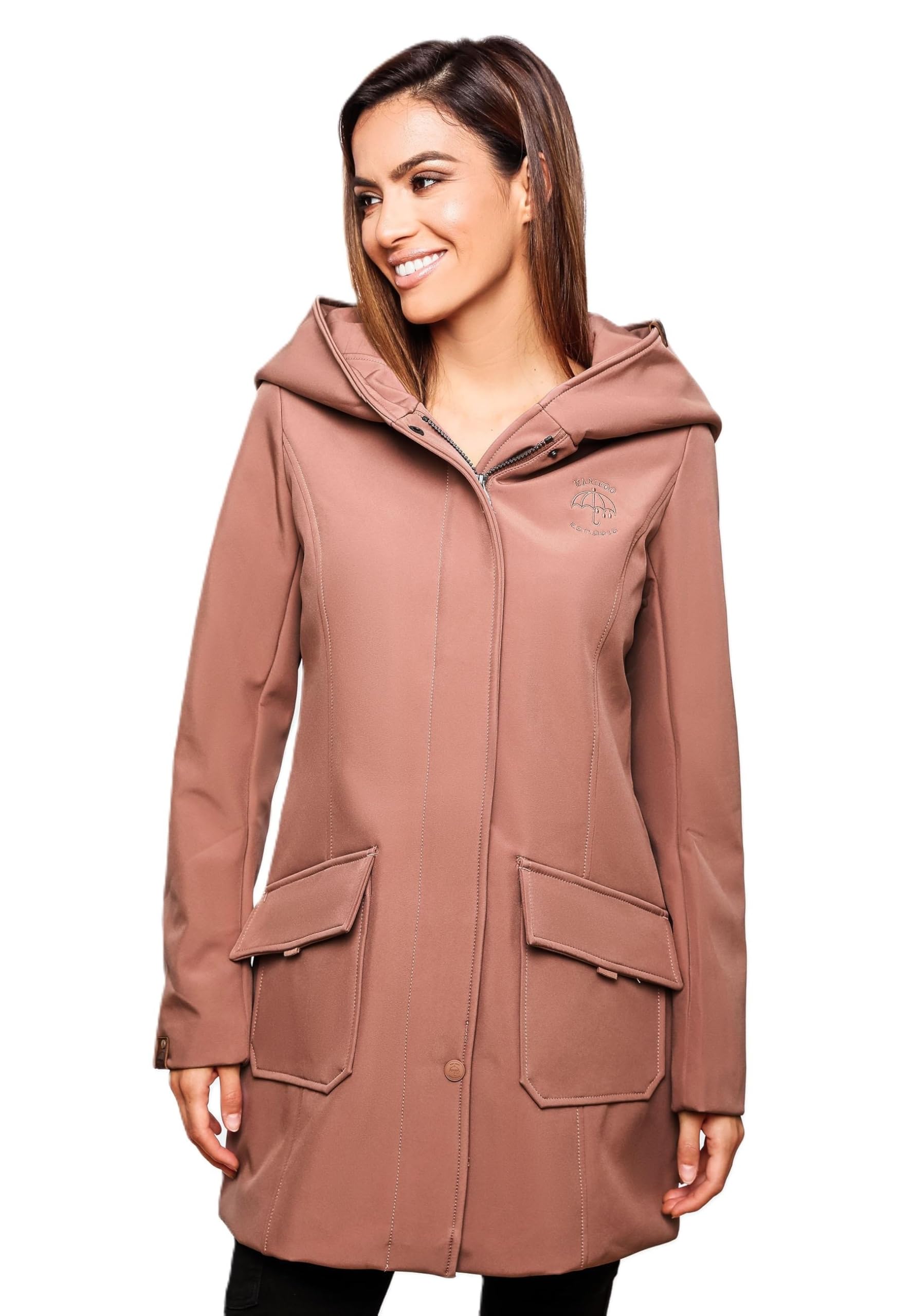 MARIKOO Damen Softshell Jacke Winterjacke wasserabweisend Outdoor lang B856 [B856-Maylee-Terracotta-Gr.XXL]