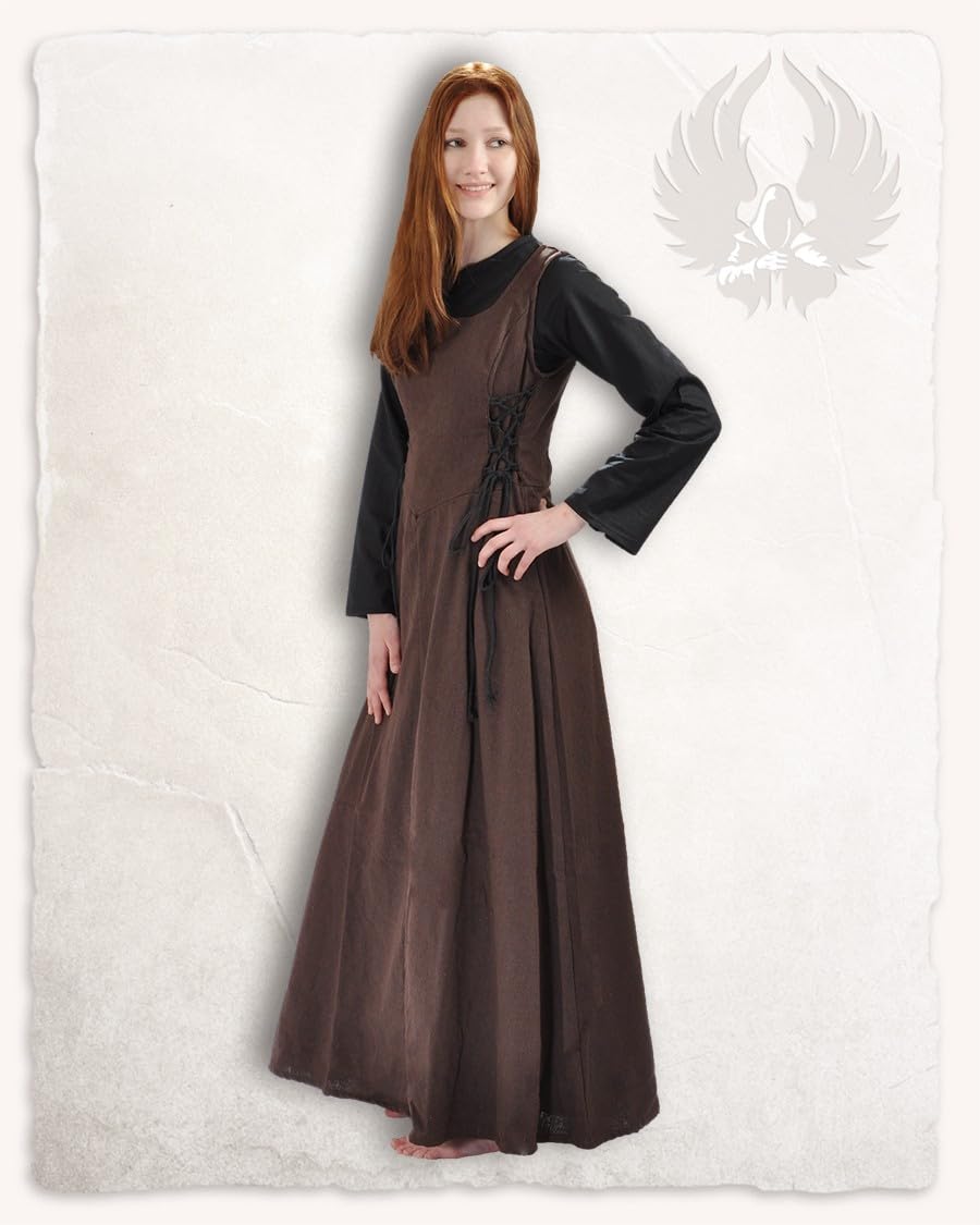 MYTHOLON Uma Kleid Canvas braun, XL, Kleid Mittelalter Damen, LARP, Cosplay, Wikinger