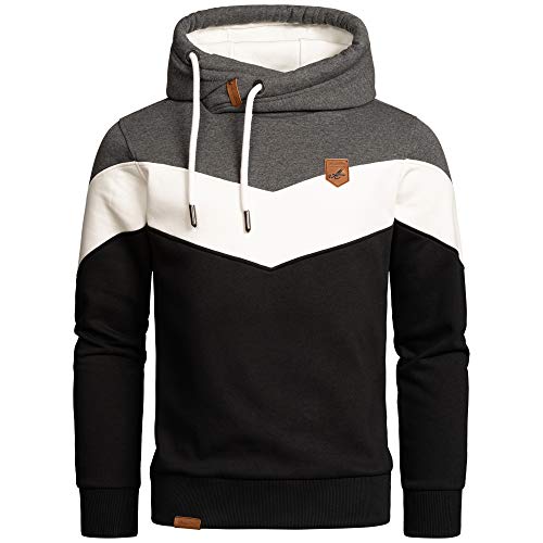 Amaci&Sons Herren Basic Kapuzenpullover Sweatjacke Pullover Hoodie Sweatshirt 4052 Anthrazit/Weiß/Schwarz L