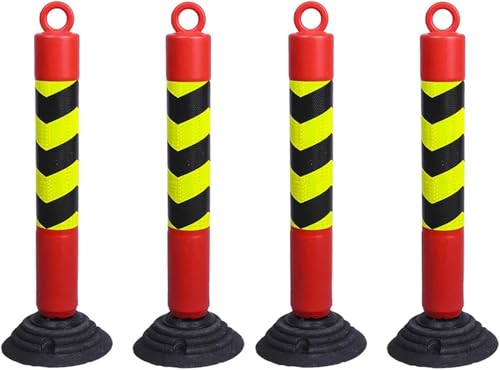 Sicherheitspoller, Stahlpollerpfosten, sicheres Parken auf der Straße mit Gummibasis und reflektierenden Kragen, tragbarer Warnpfahl für verkehrsempfindliche Bereiche,C,4 Pack 80x26cm