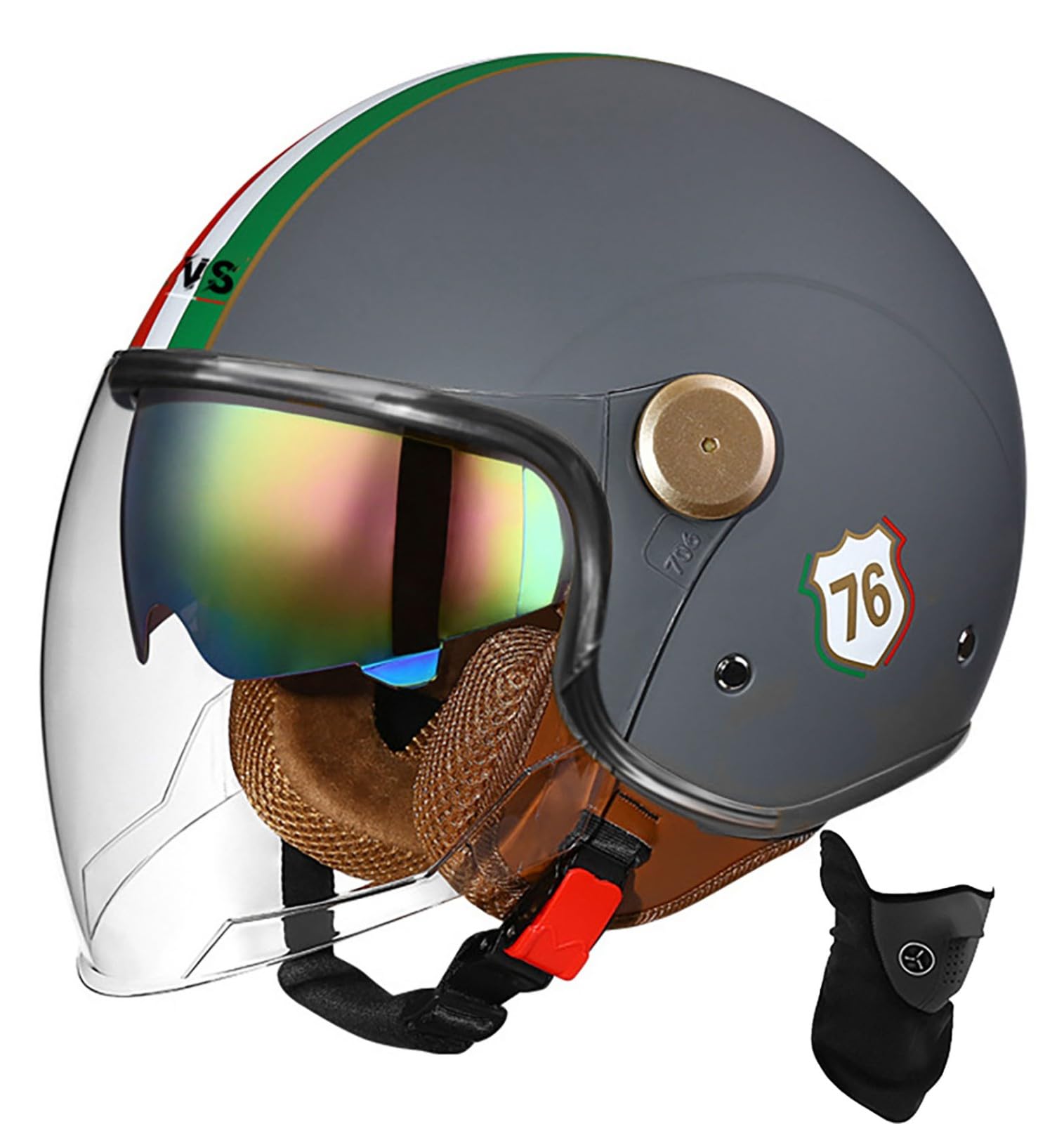 Offener Helm, Motorrad-Halbhelm, DOT/ECE-Zugelassener Motorrad-Sturzhelm Mit Sonnenblende, Retro-Vintage-Stil, Motorrad-Vespa-Jet-Helm Für Kinder, Jugendliche, Männer Und Frauen 28,L 58-59cmn