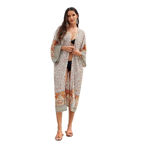 Uitndvyte Damen-Kimono, Bohemian-Blume, vorne offen, lässig, lockeres Oberteil, Strandkleid mit Gürtel