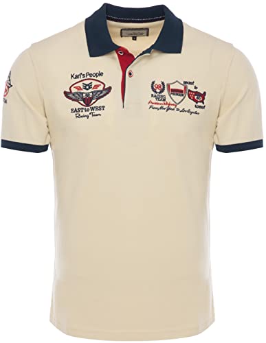 Karl´s People Kurzarm Poloshirt für Herren 100% Baumwolle by Carisma • Herren Polo Shirt mit Stickerei • Angenehmes Regular Fit Shirt für Büro und Freizeit K-103 Beige XXL