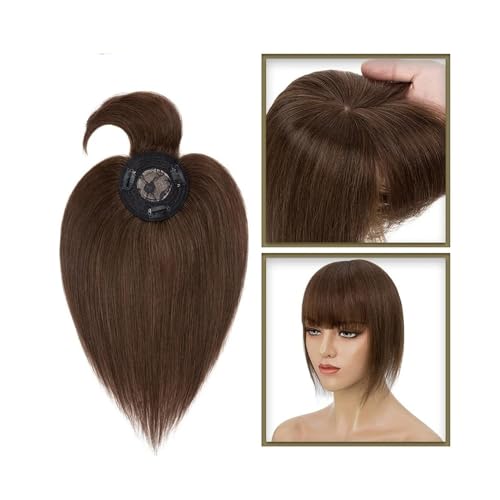 Haartopper für Frauen Haaraufsätze for Frauen mit dünner werdendem Haar, 10–20 Zoll glatter Echthaaraufsatz mit Pony, 150% Dichte, 8,5 x 8,5 cm Seidenbasis, Clip-in-Topper-Haarteile Haarteil Topper T