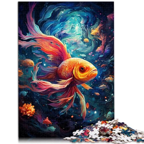 Puzzlespiele, farbenfrohe psychedelische Galaxie-Goldfisch-Puzzles für Erwachsene, 1000 Puzzles, Holzpuzzles, Lernspiele für zu Hause, DIY-Spielzeug, 1000 Teile (50 x 75 cm)