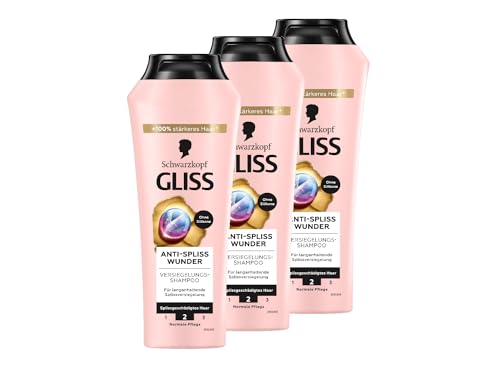 Gliss Shampoo Anti-Spliss Wunder (3x 250 ml), Haarshampoo mit Ion-Komplex & Traubenkern-Öl, Pflegeshampoo für geschädigtes Haar versiegelt Spliss langanhaltend