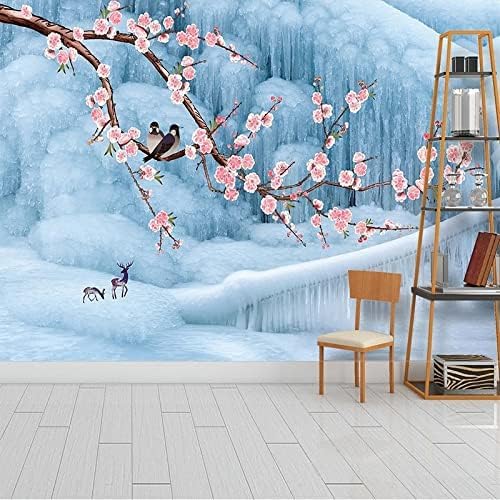 XLMING Blumen, Vögel Und Rehe Im Schnee 3D Tapete Home Dekoration Wohnzimmer Sofa Schlafzimmer Tv Hintergrund Wand-150cm×105cm