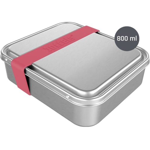 Lunchbox SMACHT 800 ml – Edelstahl-Brotdose für Kinder, Brot-Box mit 2 Fächern, Verstellbare Trennwand, Spülmaschinenfest, Mit Silikonband, BPA-frei, Plastikfrei, Für Schule und Kita (Himbeerrot)