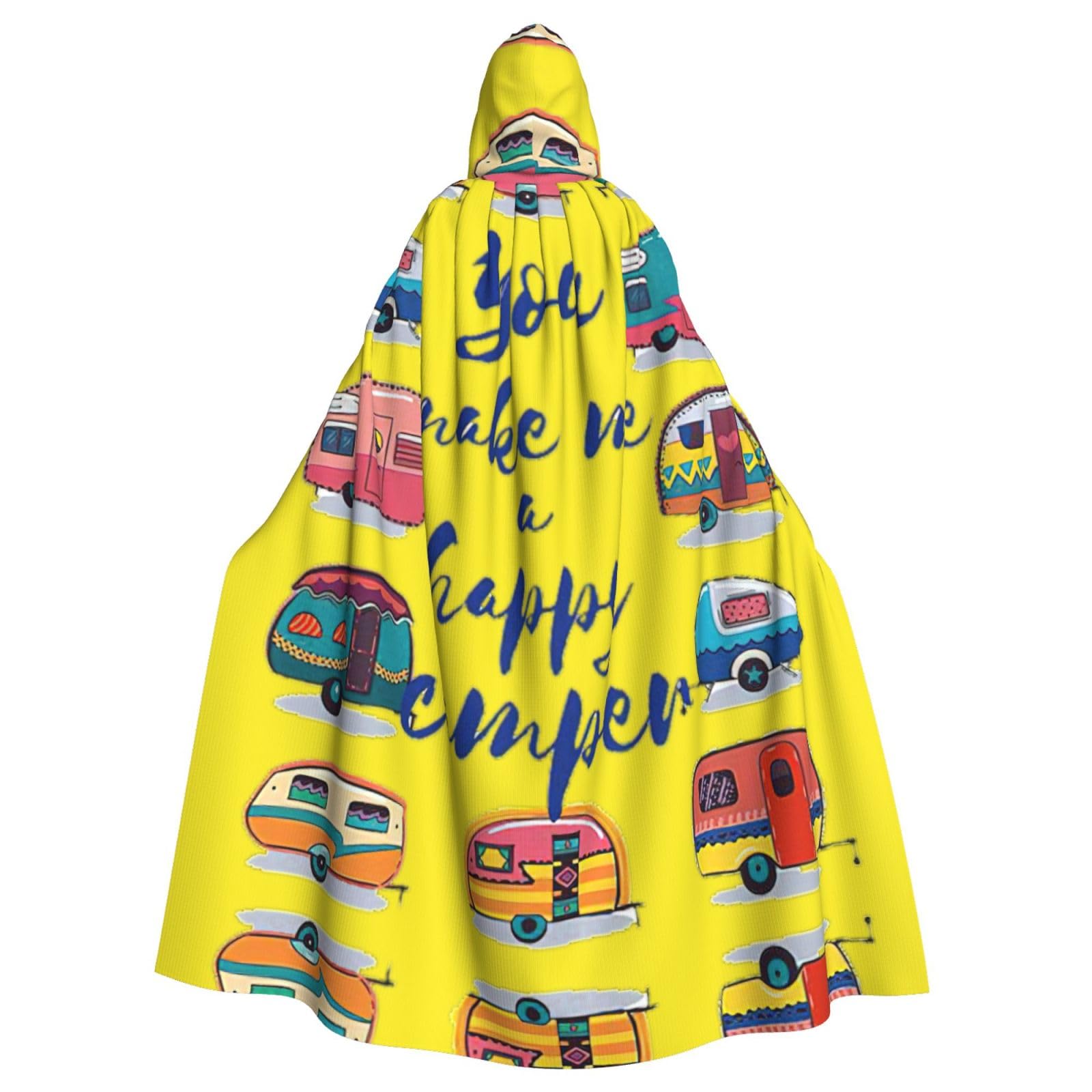 YQxwJL You Make Me Happy Camper Trailer Print Hooded Long Length Cape, Unisex Hooded Halloween Christmas Cloak Costumes Party Cape