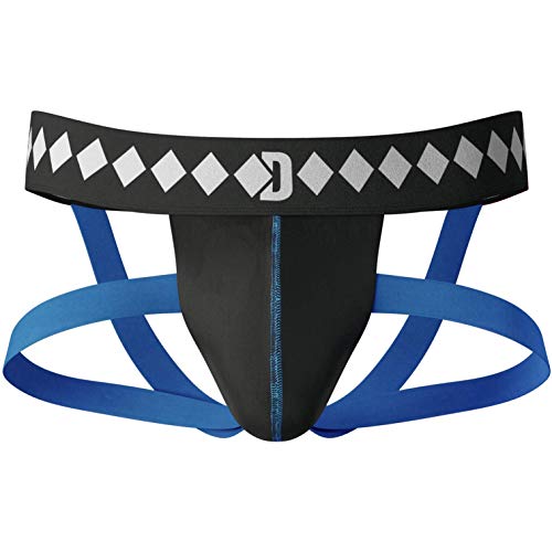 Four-Strap Jock Strap Supporter with Built-in Athletic Cup Pocket for Sports, Medium