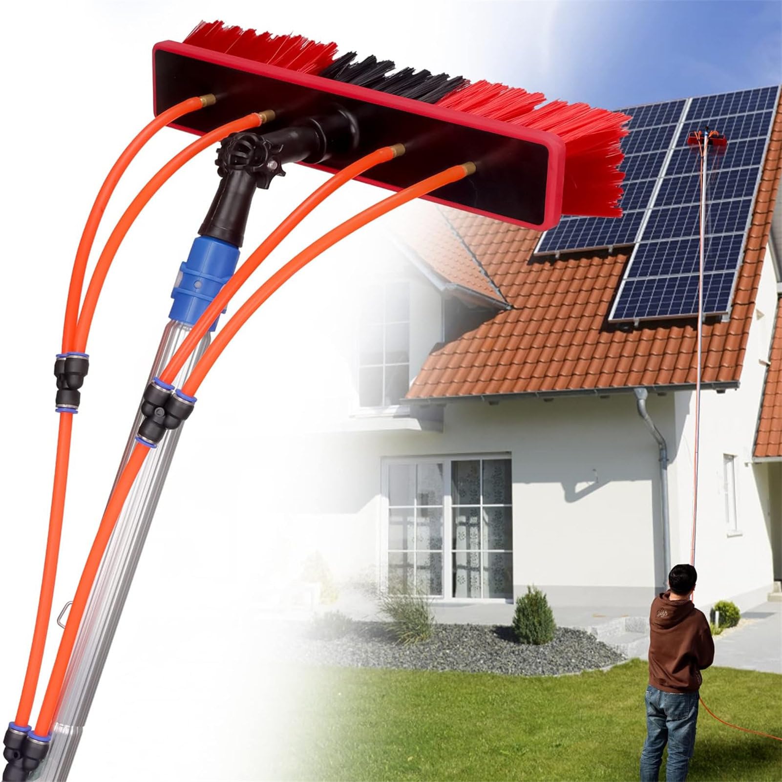 GLBMXDD Wasserversorgungsstangen-Set, Fensterreiniger, Solarpanel-Reinigungsbürste, Sprühreiniger, Scheuerbürste und Schlauchsprüher,20FT/6M