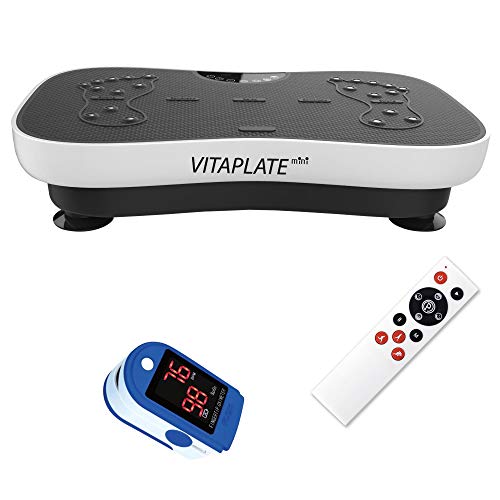 @tec Vitaplate Mini Vibrationsplatte Sport Rüttelplatte - 99 Trainingsstufen, Display & Fernbedienung - Vibrationstrainer für Bauch Beine Po incl. Pulsoximeter für den Finger