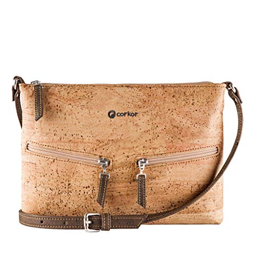 Corkor Veganer Umhängetasche Damen Geldbeutel Schultertaschen Handtasche Schulter Natur-Leder Natur Hellbraun