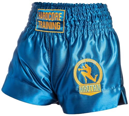 Hardcore Training Klassische Muay-Thai-Shorts, Schwarz, Weiß, Rot, Camouflage, Blau, Kickboxen, MMA, Kampfsport, Sparring, Hell/Ozeanblau, XX-Large