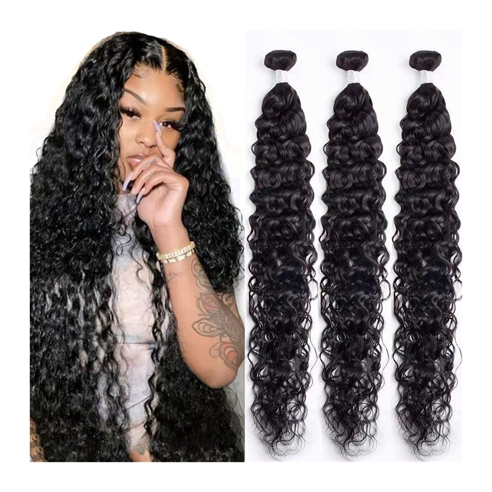 Human Hair Bundles 10A Lange Wasser Welle Bundles Peruanische Haarwebart Bundles Welliges Haar Bundles Remy Menschenhaar Extensions 1/3/4 Bundles human hair weave (Size : 1piece 22inch)