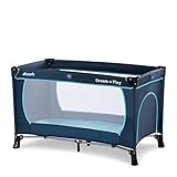 hauck Kinderreisebett Dream N Play Plus mit Transporttasche und Schlupf zum Spielen, Klein Zusammenklappbar, Baby Reisebett Kleinkind ab Geburt bis 15 kg (Navy/Aqua)