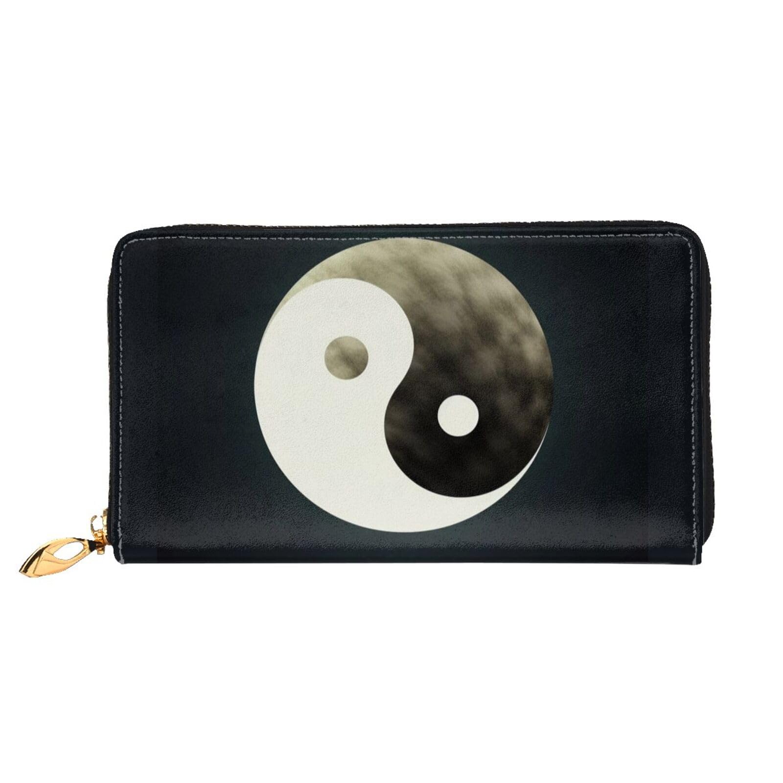 DENMER Gelbe Blumen Schmetterlinge Leder Geldbörse Kunstleder mit metallischem Reißverschluss geräumiges und stilvolles Accessoire für moderne Frauen Produkt, Yin-Yang-Symbol, Einheitsgröße, Modern