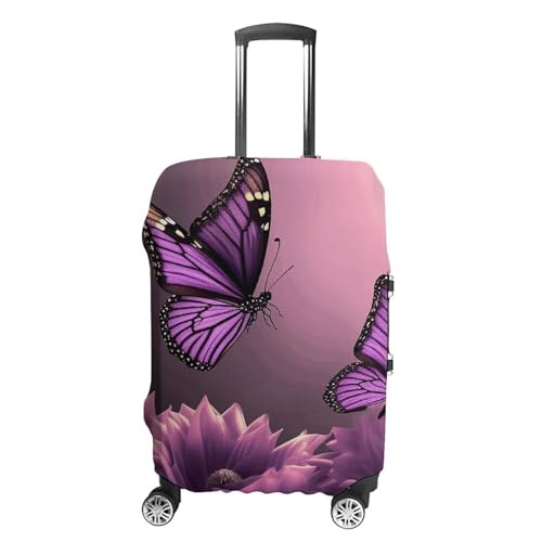 CSGJMYGS Reisegepäckabdeckung, elastisch, waschbar, modisch, kratzfest, Motiv: Flamingo, Koffer-Schutz, passend für 45,7 - 81,3 cm Gepäck, 3D-Blumen und lila Schmetterling, L