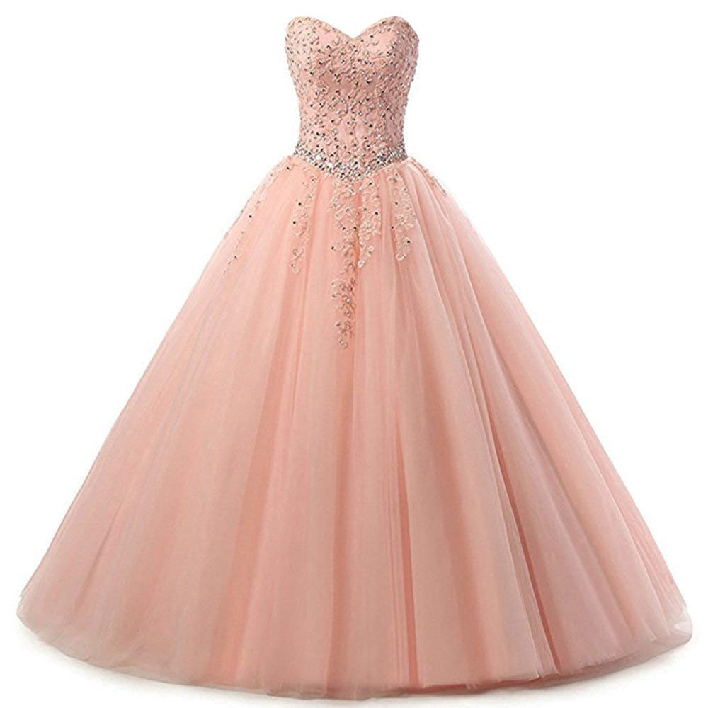 Zorayi Damen Liebsten Lang Tüll Formellen Abendkleid Ballkleid Festkleider Rosa Größe 32