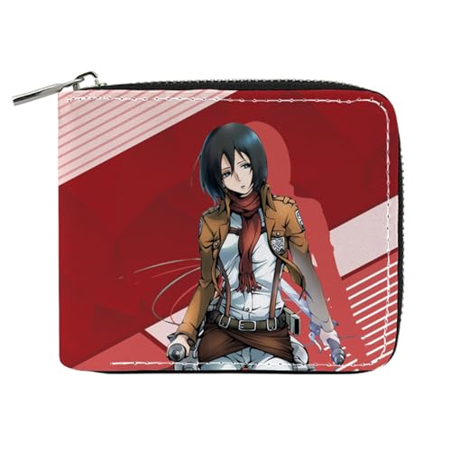 RYNDEX Attack On Ti-tan Geldbeutel Anime, Geldbörse Damen Leder mit Reißverschluss, Mädchen Geldtasche mit Münzfach und Geldscheinfach(Color:Multicolor 3)