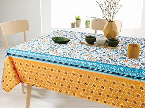 Villages de Provence - Tischdecke, schmutzabweisend, rechteckig, – bügelfrei und 100 % Polyester – 240 x 150 cm – Motiv Blumen – 6/8 Besteck