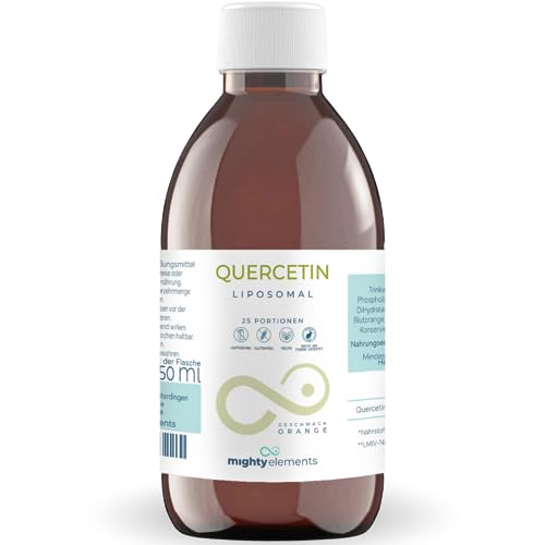 Liposomales Quercetin hochdosiert 300 mg I flüssig I 250 ml I super Geschmack I vegan I hohe Bioverfügbarkeit I Mighty Elements I Glasflasche