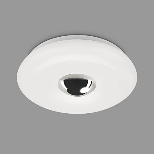 Briloner Leuchten – LED Bad Deckenleuchte mit Chromkappe, IP44 LED Badezimmerlampe, neutralweißes Licht, Chrom-Weiß, 290x80 mm (DxH)