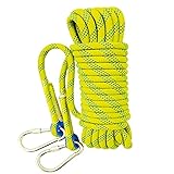 QHY Kletterseil 12mm Hochfestes Sicherheitsseil Rettungsseil Mit Karabiner Statisches Kletterseil Allzweckseil Festmacherleine Heavy Duty Seil Leine Outdoor (Color : Yellow, Size : 15m*12mm)