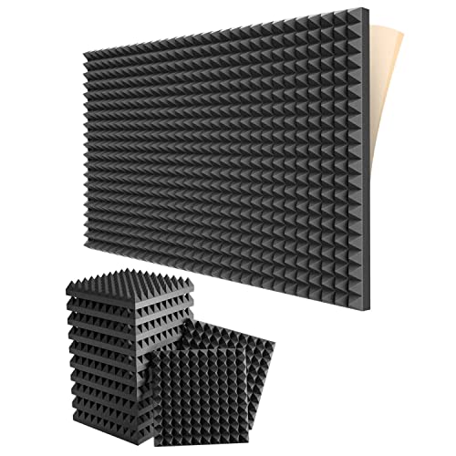 Torribala 12 Packungen Selbstklebende Schalldichte Schaumstoff Platten 2 X 12 X 12 Zoll Akustik Platten mit Hochdichtem Akustik Schaumstoff Pyramiden Design