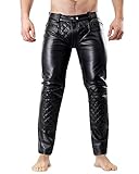 Bockle® 5 Gay-Zip gesteppt Leder Jeans Lederhose mit durchgehendem Reißverschluss Zip, Size: 40W / 36L