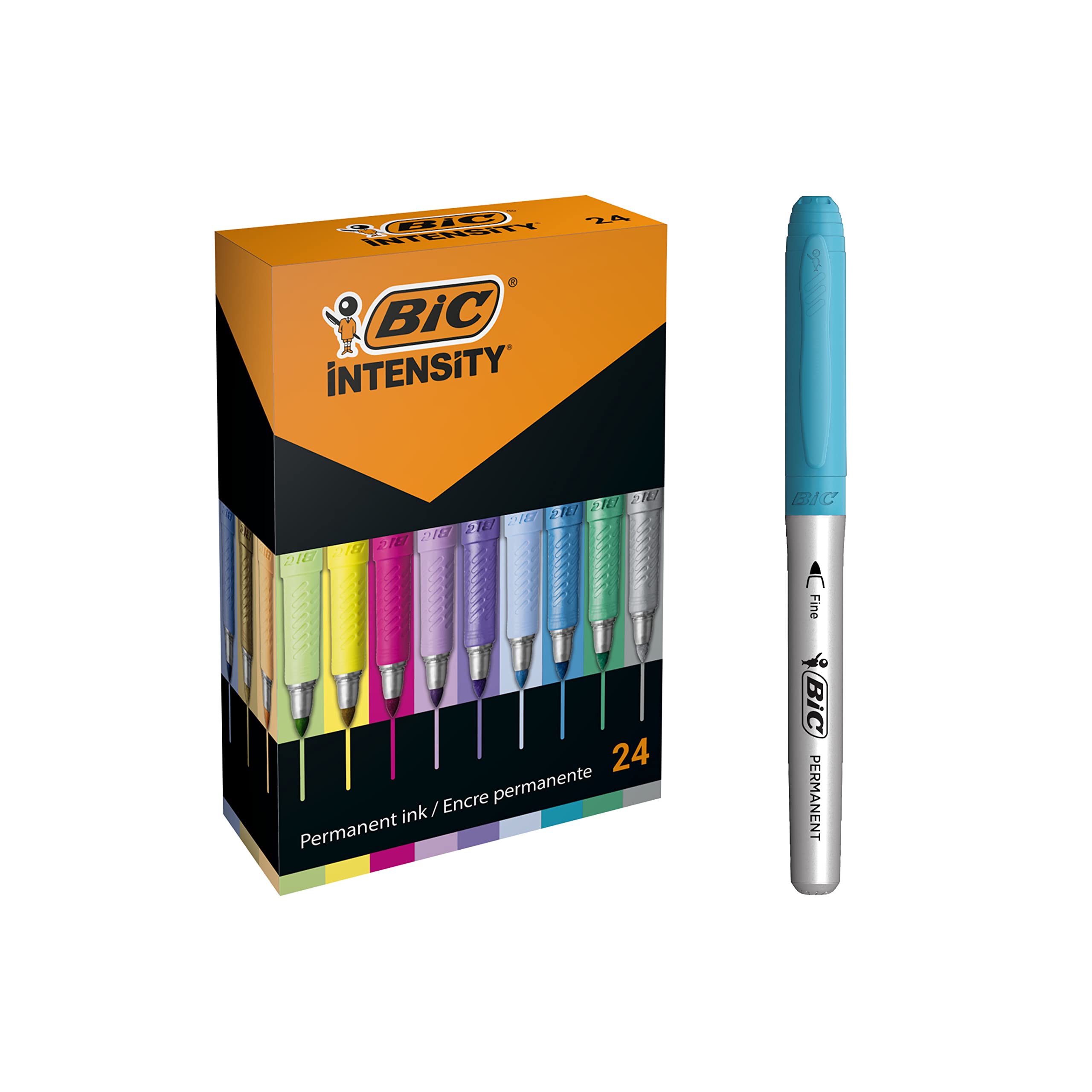 BIC Intensity Pastell Marker, in 24 verschiedenen Metallic- und Pastellfarben, geruchsarm, schnell trocknend, (Verpackung kann variieren), 1 stück (24er Pack)