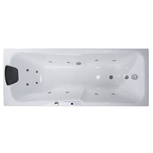 Basera® Classic Indoor Whirlpool Badewanne Bali mit 12 Massagedüsen, LED-Ambiente, Touchpanel, Bluetooth und Radio (190 x 75 x 62 cm)