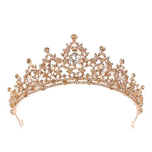 AIHEDOUJ Gold Brautkrone Kristall Hochzeit Haarschmuck Braut Tiara Edle Gold Tiara Strass Brautkrone Hochzeit Kopfschmuck (Größe: Rot) Stirnbänder (Größe: Gold)