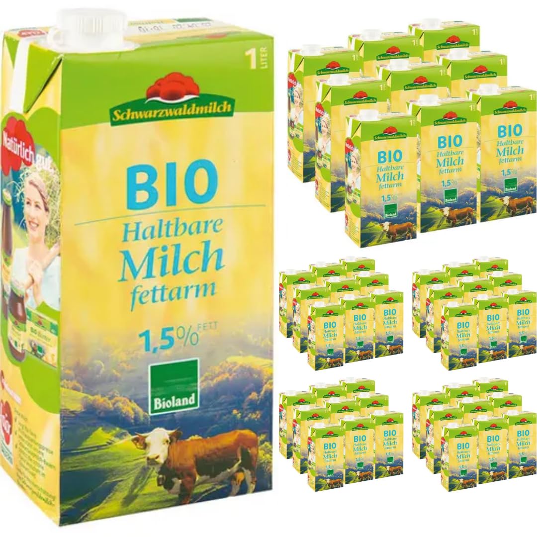 Schwarzwaldmilch Milch fettarme H-Milch 1,5% Fett, Haltbare Milch, je 1 Liter, 60 Stück+ pufai