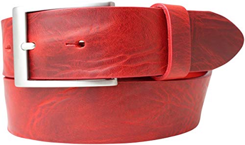 BELTINGER Gürtel aus Vollrindleder Used-Look 3,5 cm | Jeans-Gürtel für Damen Herren 35mm | Ledergürtel Vintage-Look | Rot 90cm