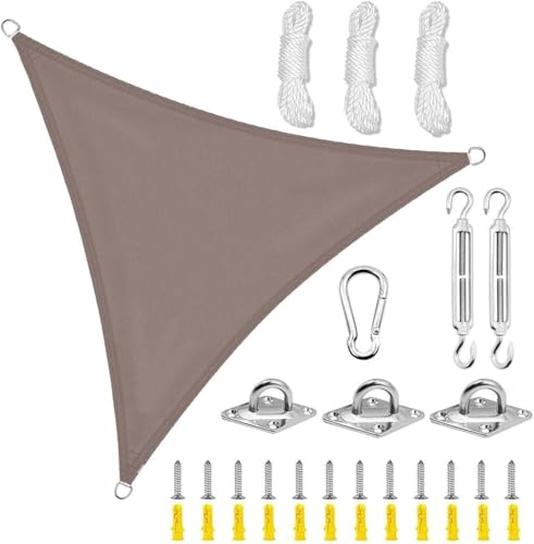 Sonnensegel, dreieckig, Sonnenschutz, 95% UV-Block, Baldachin, Schattentuch, wasserdicht, für Rasen, Garten, Outdoor-Aktivitäten, Terrasse, Hinterhof, Rasen mit Hardware-Kit, Khaki, 3 x 3 x