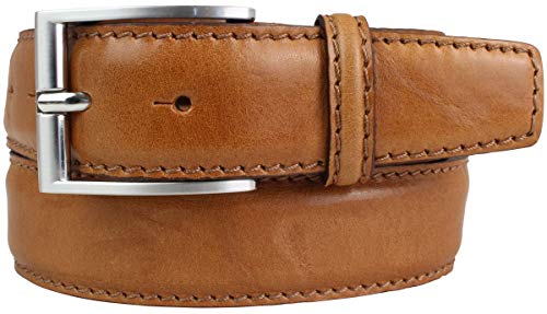 BELTINGER Gürtel aus Vollrindleder mit Naht 4 cm | Ledergürtel für Damen Herren 40mm | Bombierter Jeans-Gürtel Schnalle Silber | Cognac 115cm