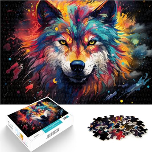 Spiel-Geschenk-Puzzle, farbenfrohes psychedelisches Aquarell-Wolf-Puzzle mit 1000 Teilen für Erwachsene, Holzpuzzle, Spaß-Spiele für 1000 Teile (50 x 75 cm)