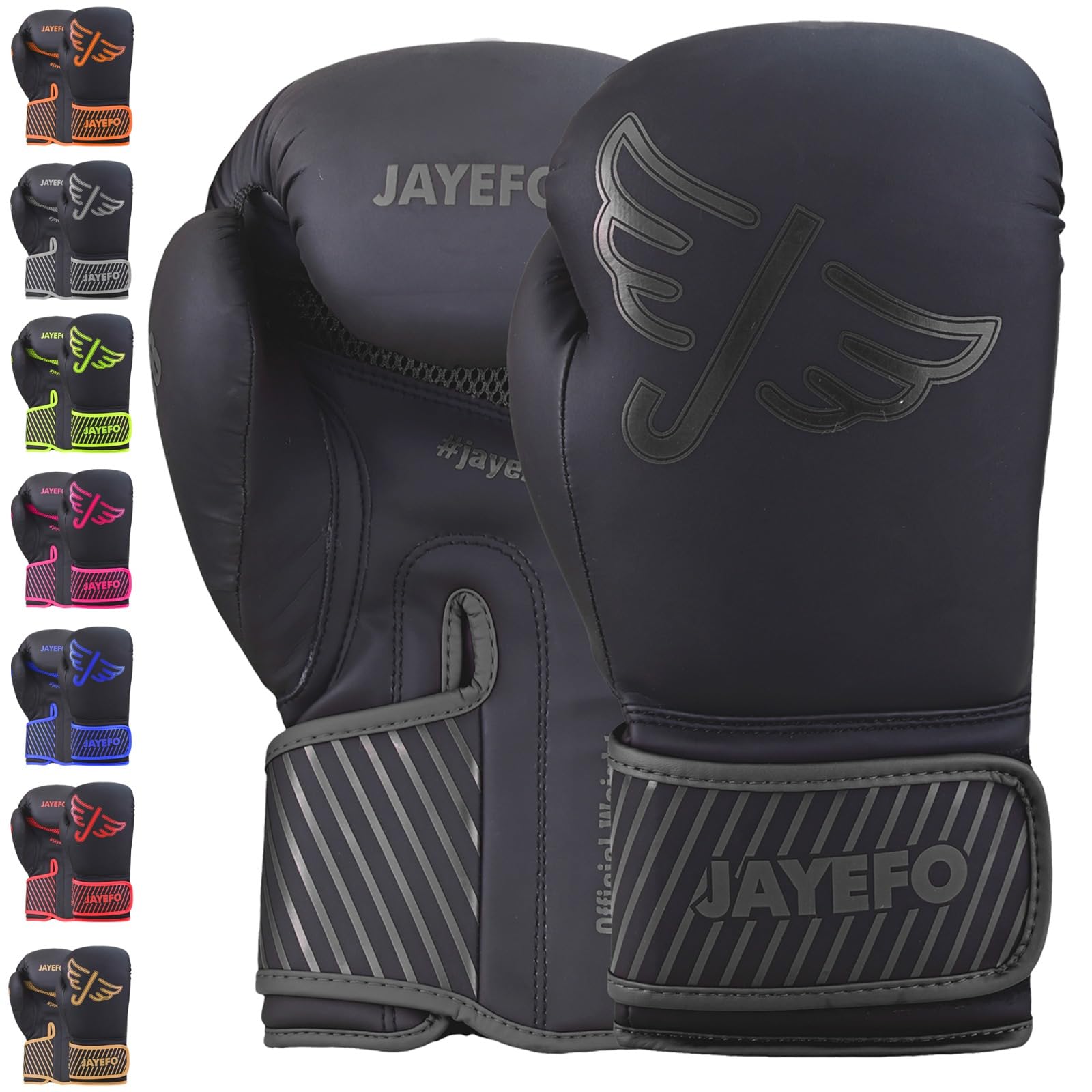 Jayefo Glorious Boxhandschuhe Muay Thai Kickboxen Leder Sparring Heavy Bag Workout Pro Leder Handschuhe Handschuhe Handschuhe Arbeit für Männer und Frauen, schwarz, 12 OZ