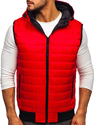 BOLF Herren Weste mit Kapuze Steppweste Bodywarmer Kapuzenweste Daunenweste Reißverschluss Weste Ärmellose Sportweste Zip Wärme Freizeit Outdoor Style J.Style MY88 Rot XXL [4D4]