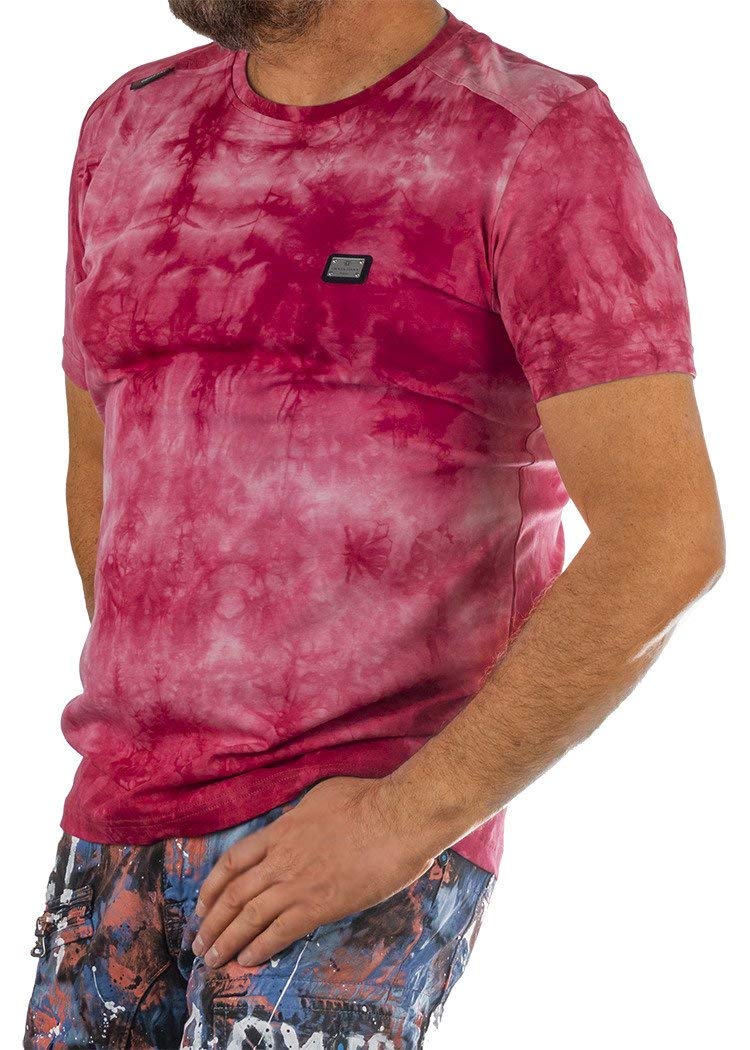 Cipo & Baxx Herren T-Shirt Batik Look Baumwolle Rundhals Kurzarm Shirt Casual CT570 Rot S