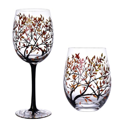 Four Tree Weingläser Kelch, kreativ, bedruckt, rund, Glasbecher für Wein, Bier, Cocktail, große Kapazität