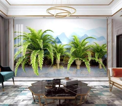 Grüne Kokosnussbäume Peaks 3D Tapete Poster Restaurant Schlafzimmer Wohnzimmer Sofa TV Dekorative Wand-150cm×105cm